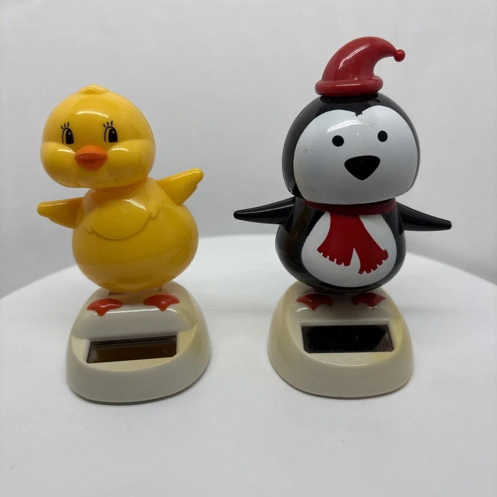 Vintage solar Powered Dancing Swinging Penguin & Chick Bobble‎ Dancer Toys Lot 2
